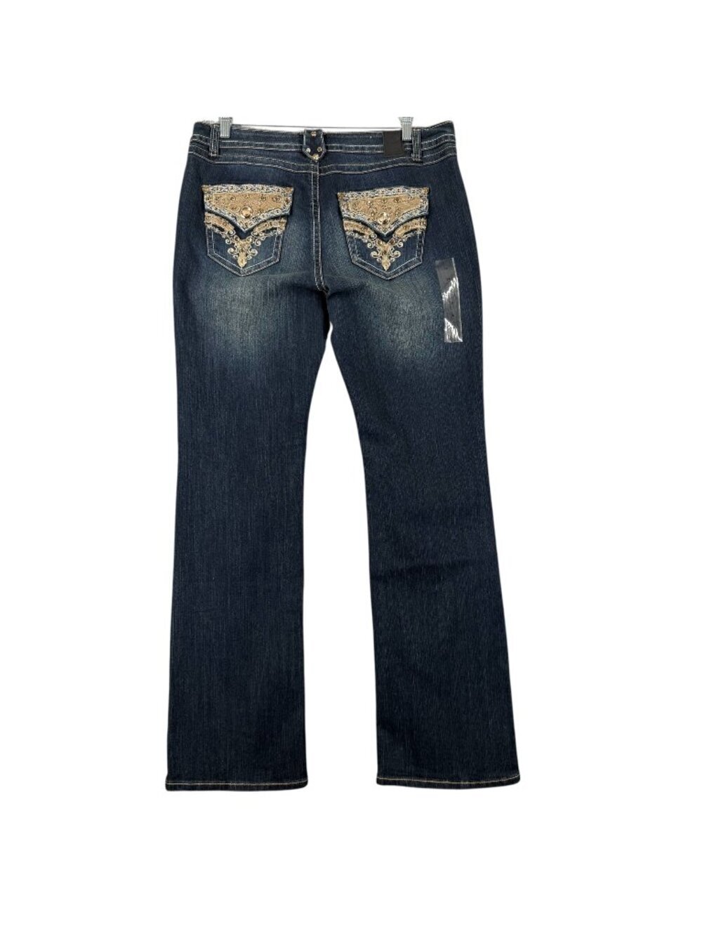 Grace In LA Jeans Womens 14 36 x 33 Blue Gold Embellished Stone Wash NWT Embroid